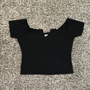 Cotton Candy Black Off-Shoulder Crop Top